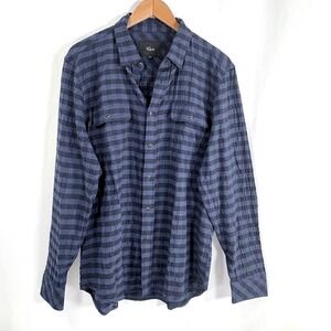 Rails Powell Plaid Seersucker Button-Up Shirt in the Blue Jay Royal Mens M